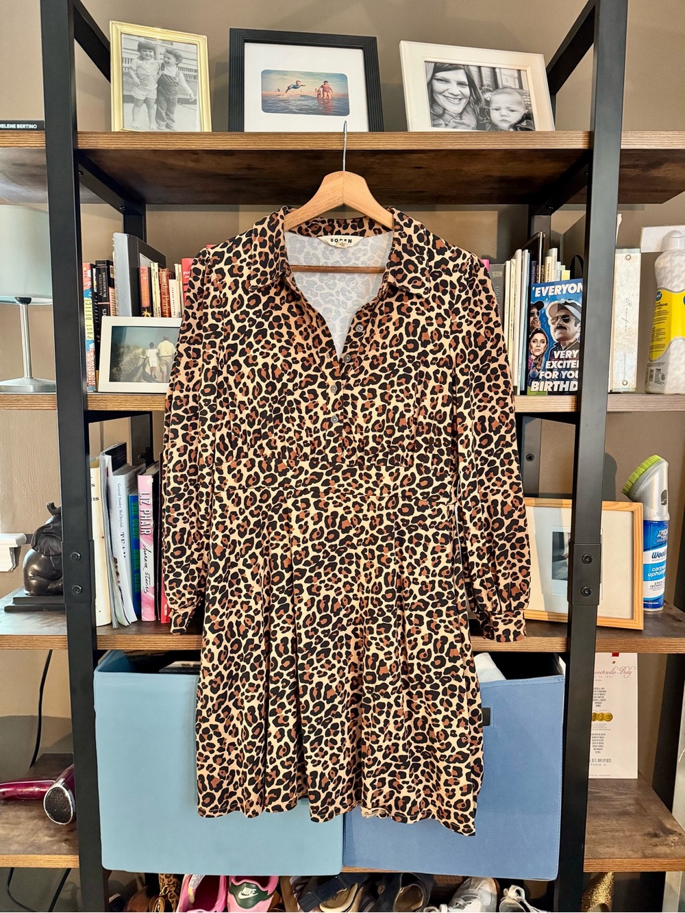 Boden Leopard-Print Long Sleeve Shirt Dress - Brown & Black